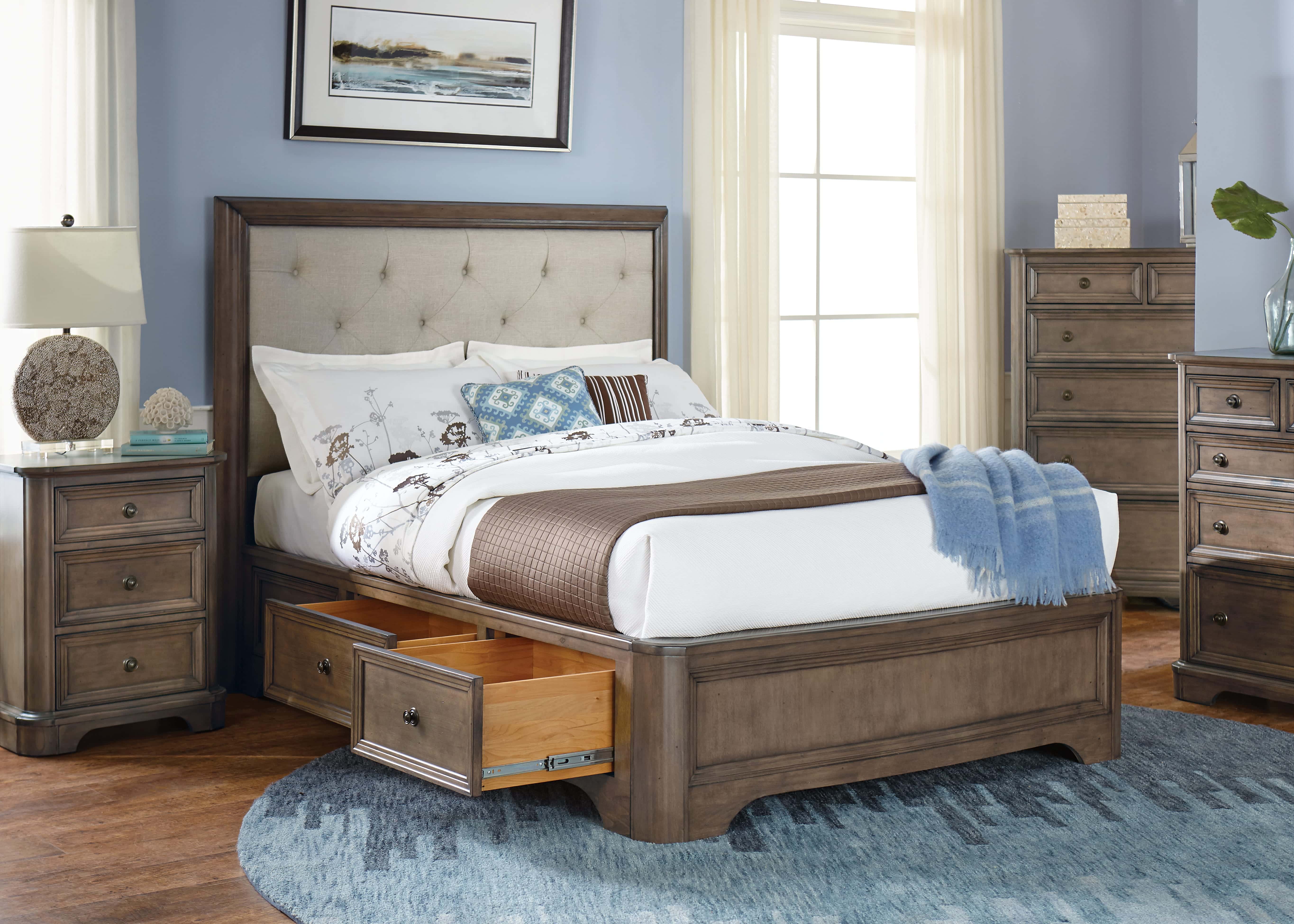 Stonewood Queen Manor Upholstered Storage Bed, Rustic Glazed Brown At 