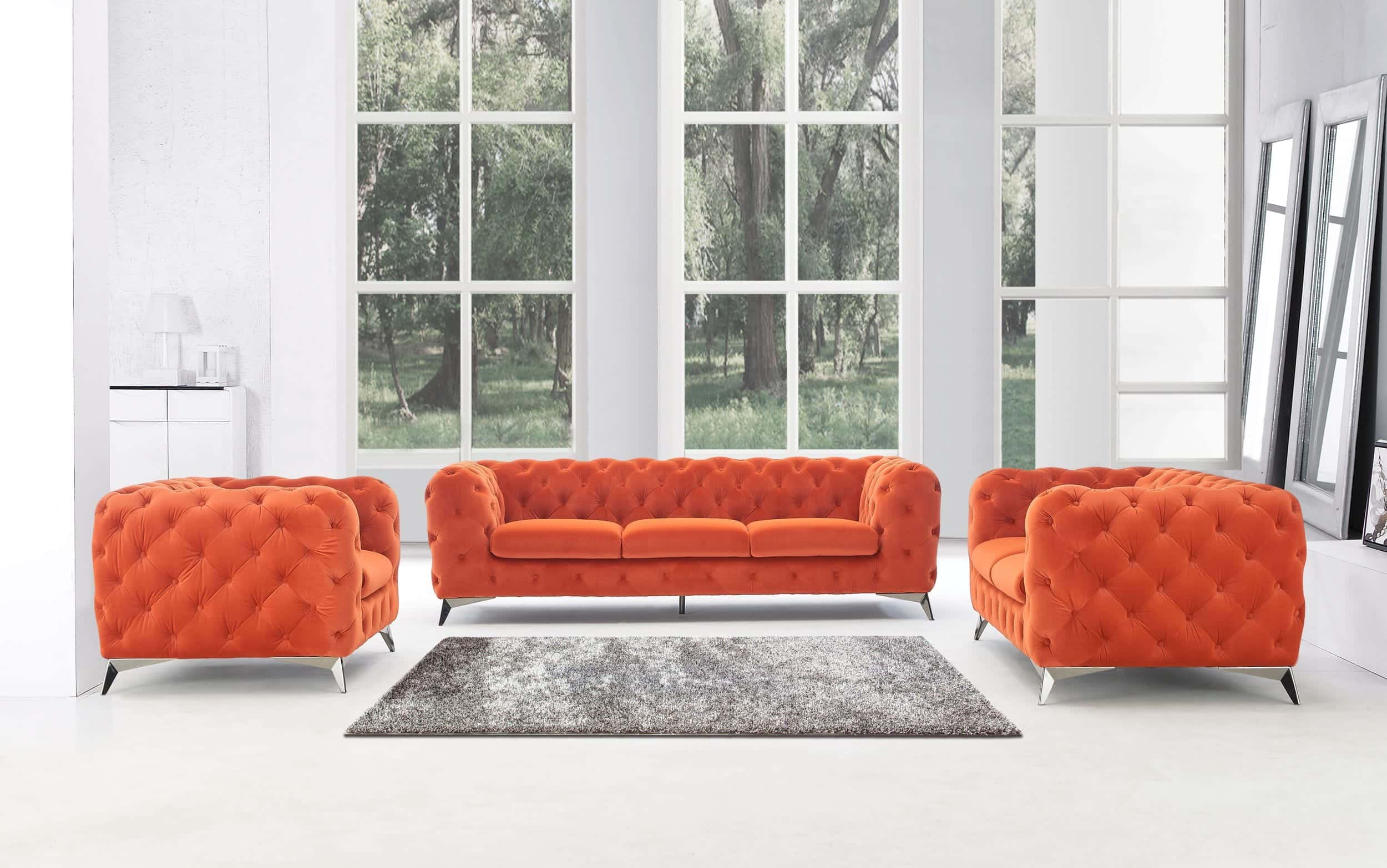 Divani Casa Delilah - Modern Orange Fabric Sofa Set by VIG Furniture