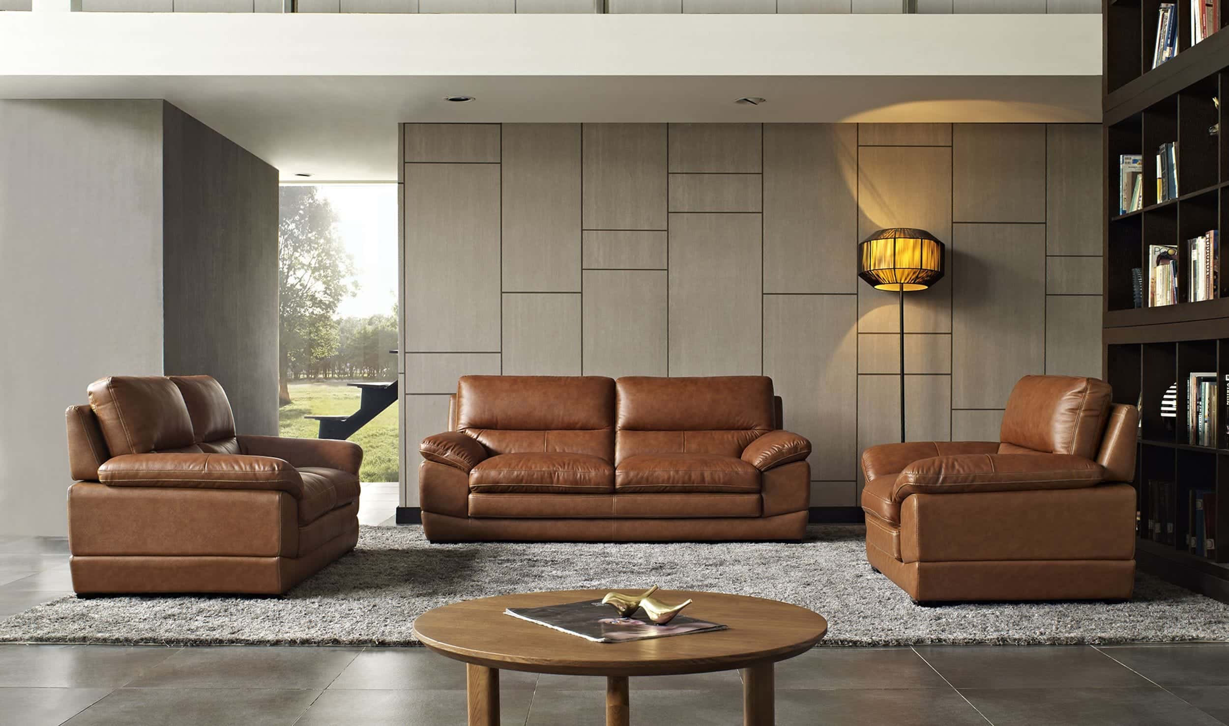 Traditional Modern Cognac Leather Sofa