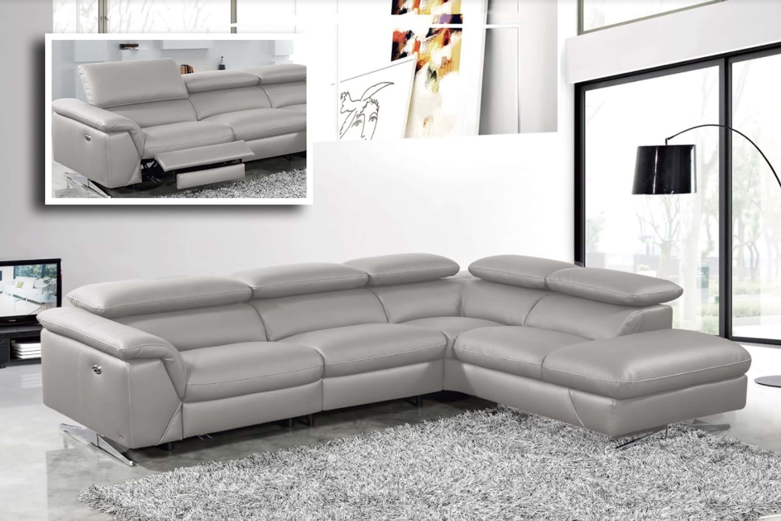 Divani Casa Maine - Modern Medium Grey Eco-Leather RAF Chaise Sectional  Sofa w/Recliner by VIG Furniture