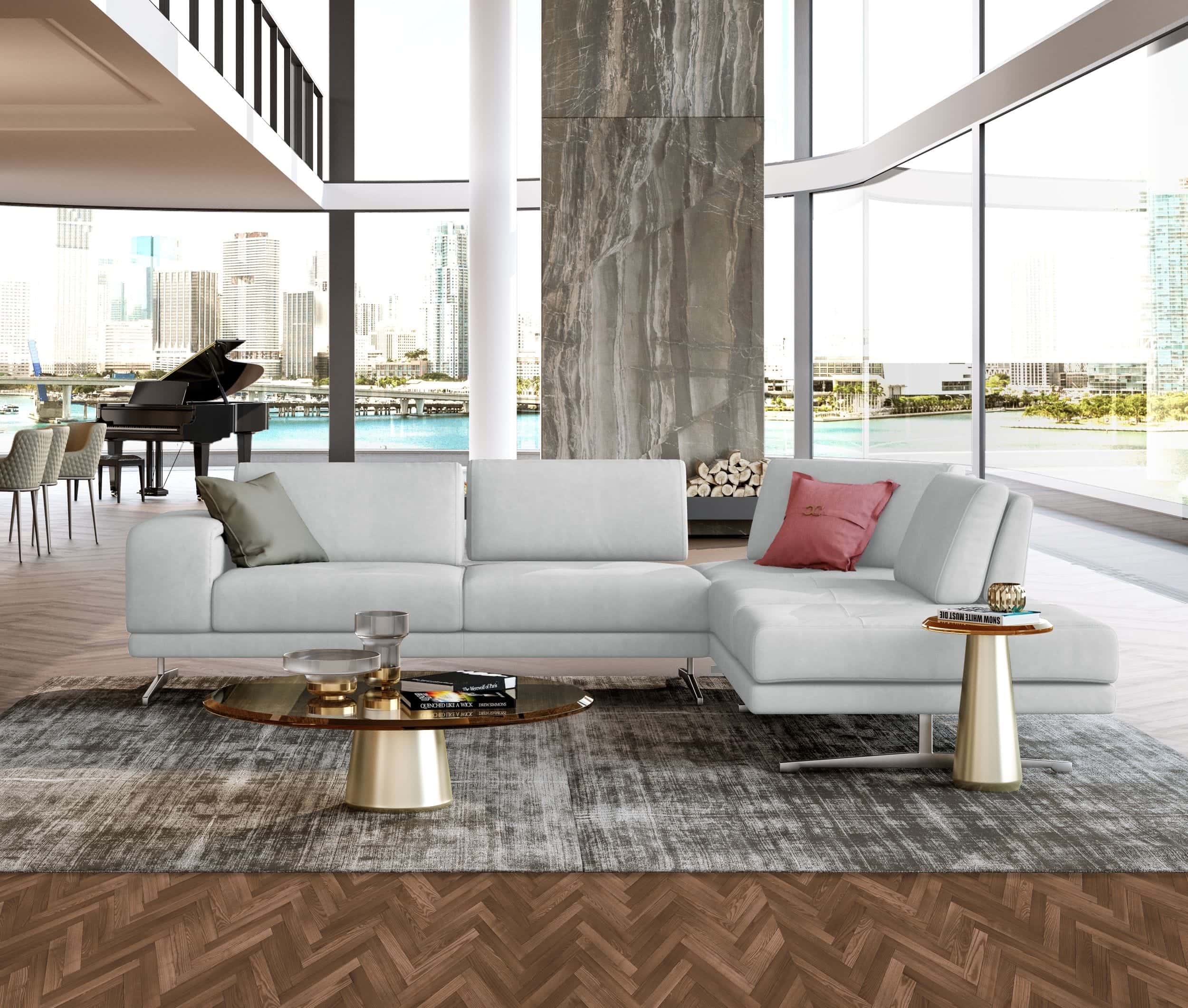 Coronelli Collezioni Mood Contemporary Light Grey RAF Chaise Sectional Sofa at Futonland