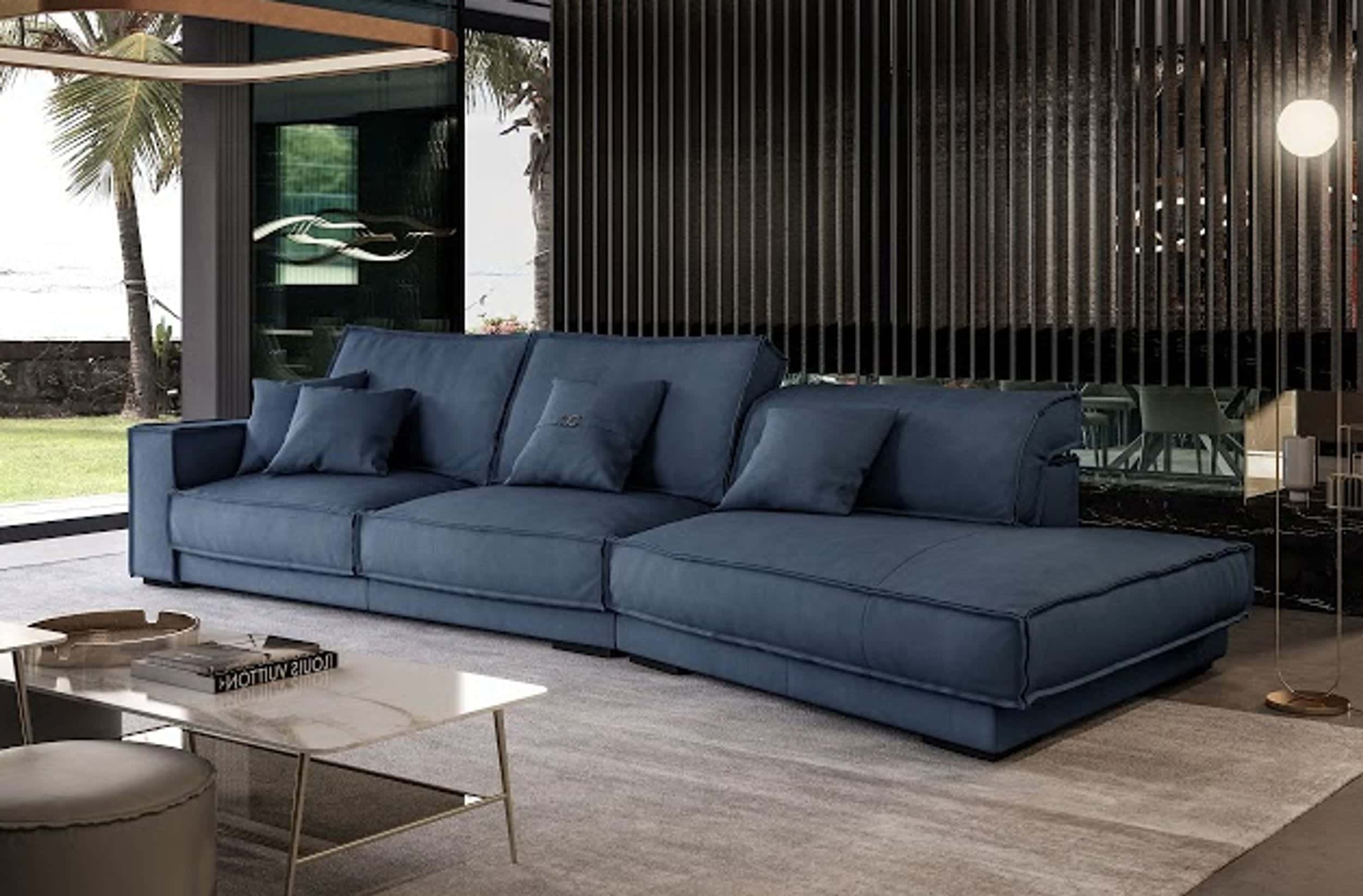 Coronelli Collezioni Sevilla - Italian Contemporary Blue Leather RAF Chaise  Sectional Sofa by VIG Furniture