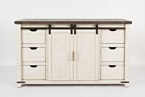 Madison County Vintage White 60 Inch Barn Door Server by Jofran Furniture