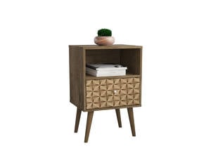 [NYC Deal] Liberty Mid Century - Modern Rustic Brown & 3D Brown Prints Nightstand & 1.0 w/1 Cubby Space & 1 Drawer by Manhattan