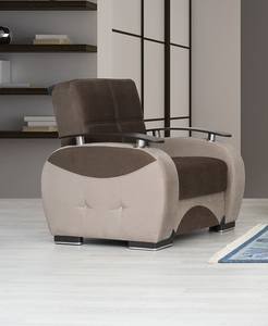 Besan Dark Beige Fabric w/Wood Arm Chair by Alpha Furniture