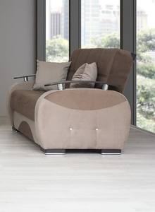 Besan Dark Beige Fabric w/Wood Arm Loveseat by Alpha Furniture