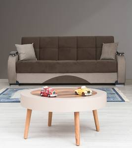 Besan Dark Beige Fabric w/Wood Arm Sofa Bed by Alpha Furniture