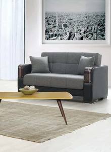 Hamilton Gray & Black Loveseat w/Wooden Arms by Alpha Furniture