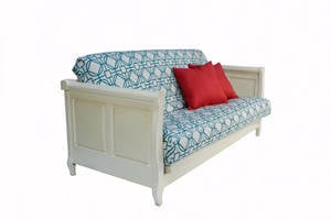 Futon Set - Full Size - Adriana Antique White Wall Hugger Frame, Mattress w/Removable Solid Cover