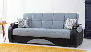 Rio Blue & Black PU Leather w/Wood Arm Sofa Bed by Alpha Furniture