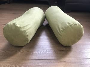 Suede Green Bolster Pillows 9x20  (Set of 2) by Prestige