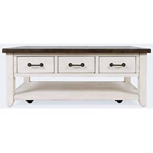 Madison County Vintage White Cocktail Table w/3 Drawers by Jofran Furniture