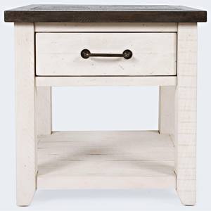Madison County Vintage White End Table w/Drawer & Shelf by Jofran Furniture