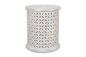 Global Archive Ant White Hand Carved Small Drum Accent Table by Jofran