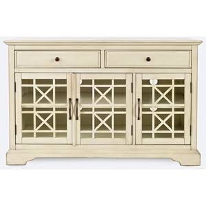 Craftsman 50 Inch Antique Cream Media Console w/3 Glass Doors & 2 Drawers by Jofran Furniture