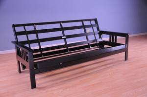 Futon Set - Queen Size - Monterey Black Frame, Mattress w/Removable Solid Cover