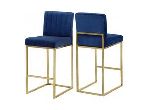 Giselle Navy Blue & Gold Velvet Counter Stool (Set of 2) by Meridian Furniture