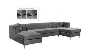 Graham Grey Velvet Three Piece Sectional Sofa by Meridian Furniture