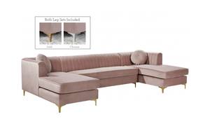 Graham Pink Velvet Three Piece Sectional Sofa by Meridian Furniture