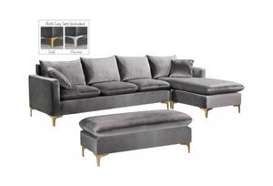 Naomi Grey Velvet Two Piece Sectional Sofa by Meridian Furniture