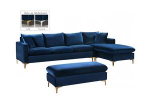 Naomi Navy Blue Velvet Two Piece Sectional Sofa by Meridian Furniture
