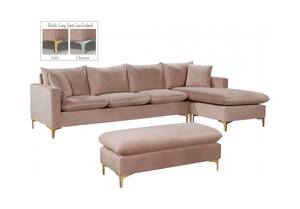 Naomi Pink Velvet Two Piece Sectional Sofa by Meridian Furniture