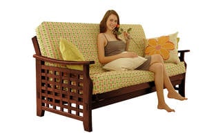 Futon Set - Queen Size - Manila Dark Cherry Frame, Mattress w/Removable Solid Cover