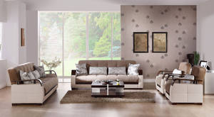 Natural Naomi Light Brown Sofa, Love & Chair Set by Bellona