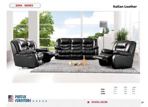 SF 629 Recliner Italian Black Leather Sofa, Loveseat & Chair Set by Pantek Furniture
