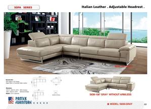 SF 836 Italian Leather L Shape Sofa w/Adjustable Headrest by Pantek Furniture