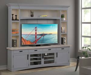 Americana Modern Dove 92 Inch TV Console w/Hutch, Backpanel & Led Lights by Parker House Furniture