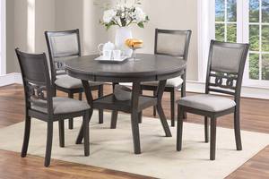 F1812 Grey Fabric Upholstery Dining Chair (Set of 2) by Poundex
