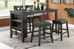 F2488 Black Solid Acacia Wood Counter Height Table w/Storage by Poundex