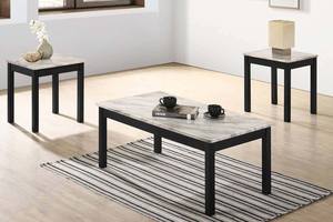 F3192 Marble White Faux Marble Top 3-Pcs Coffee Table Set by Poundex