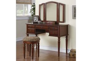 F4071 Cherry Rubber Wood Vanity Set w/Stool by Poundex