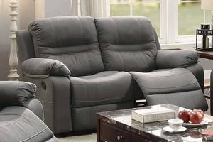F6698 Slate Blue Breathable Leatherette Reclining Loveseat by Poundex