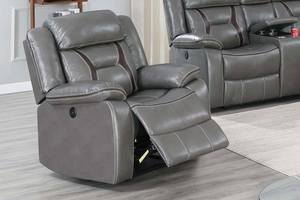 F86297 Grey Gel Leatherette Power Recliner by Poundex