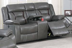 F86298 Grey Gel Leatherette Power Loveseat w/Console by Poundex