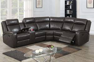 F6744 Brown Bonded Leather 3-Pcs Reclining Sectional by Poundex