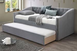 F9456 Grey Velvet Day Bed w/Slats & Trundle by Poundex