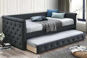 F9460 Charcoal Burlap Day Bed w/Slats & Trundle by Poundex