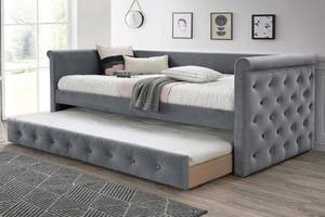 F9461 Grey Velvet Day Bed w/Slats & Trundle by Poundex