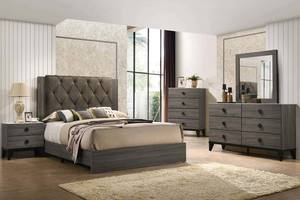 F9560 Grey Fabric & Wood Bed by Poundex