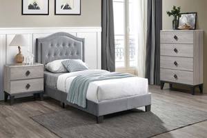 F9571 Grey Velvet Bed by Poundex