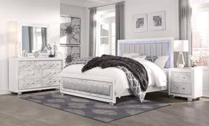 Santorini Metallic White Marble Bedroom Set by Global Furniture
