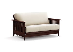 Futon Frame - Queen Loveseat Size - Denali Dark Cherry Wall Hugger by Strata Furniture