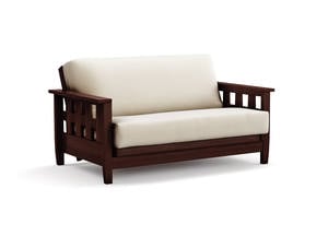 Futon Frame - Queen Loveseat Size - Lambton Dark Cherry Wall Hugger by Strata Furniture