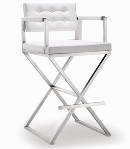 Director White Stainless Steel Barstool by TOV Furniture