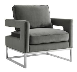 Avery Gray Velvet Chair w/Silver Frame by TOV Furniture