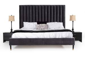 Modrest Hemlock Modern Dark Grey Velvet Bed by VIG Furniture